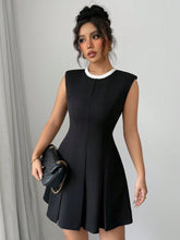 Elenzga Sleeveless Crew Neck Decorative Short Dress For Women